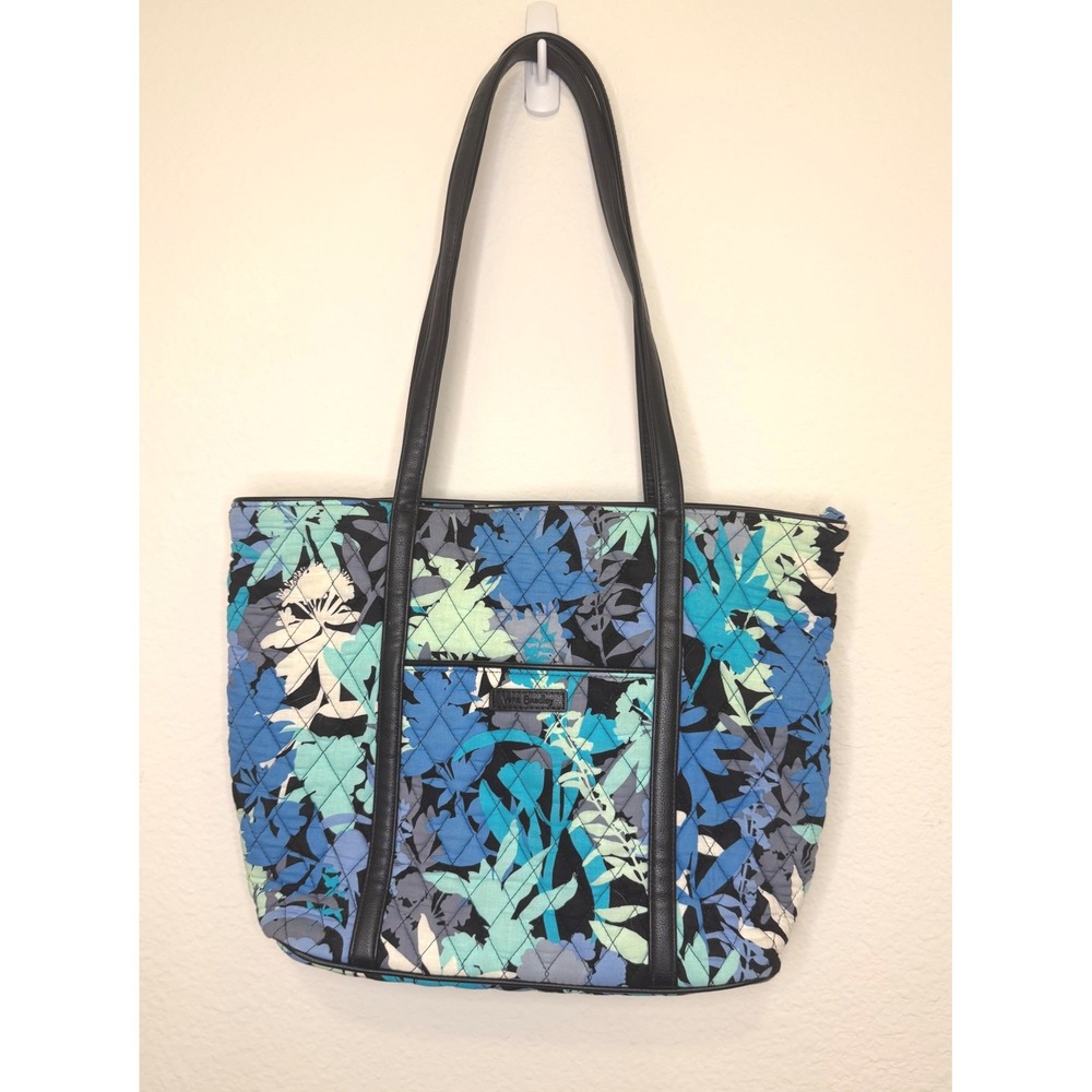 Vera Bradley Tote Bag Large Blue Floral Quilted Cotton Shoulder Purse Travel
